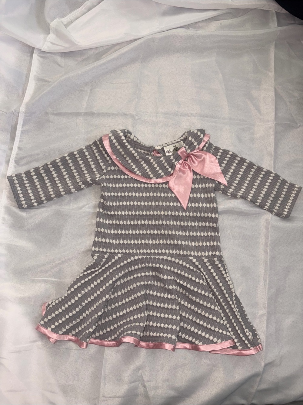Rare Editions Gray and Pink Knit Dress with Bow